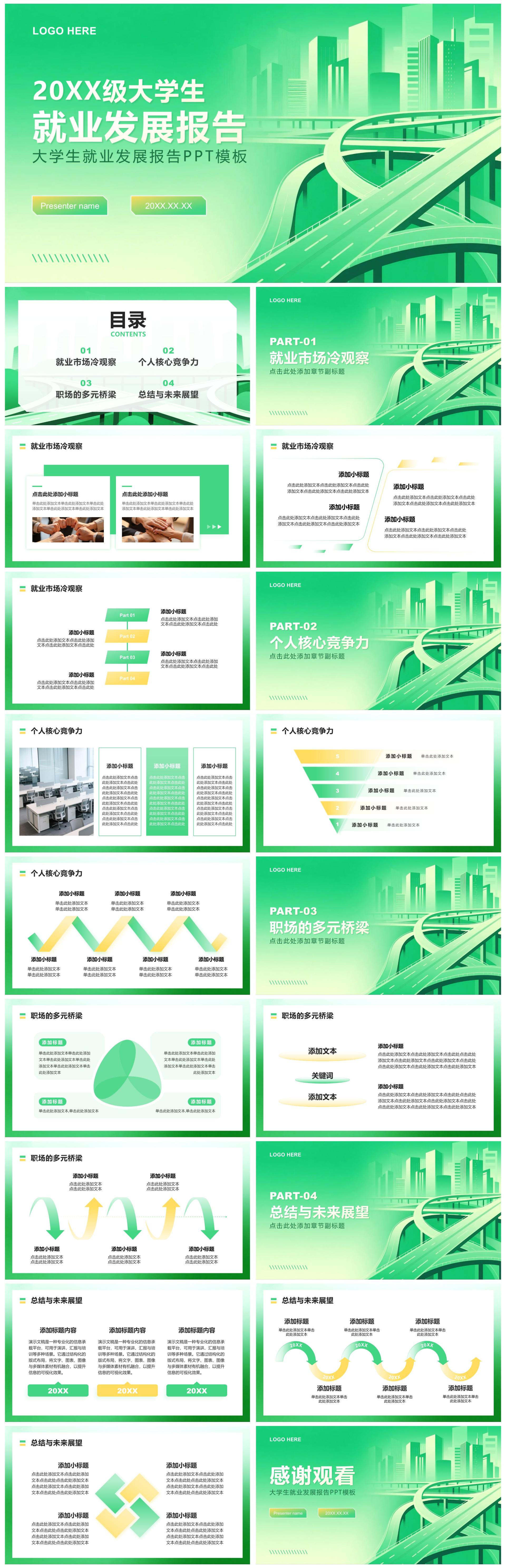 绿色商务风大学生就业发展报告PPT模板