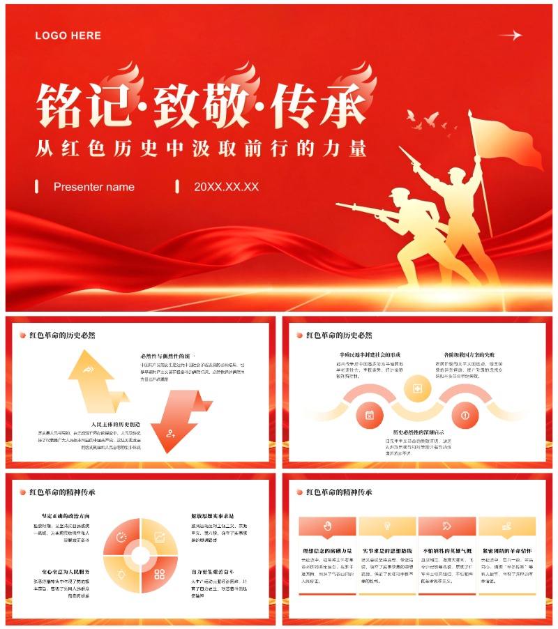 红色党政风革命精神党史教育通用课件PPT模板