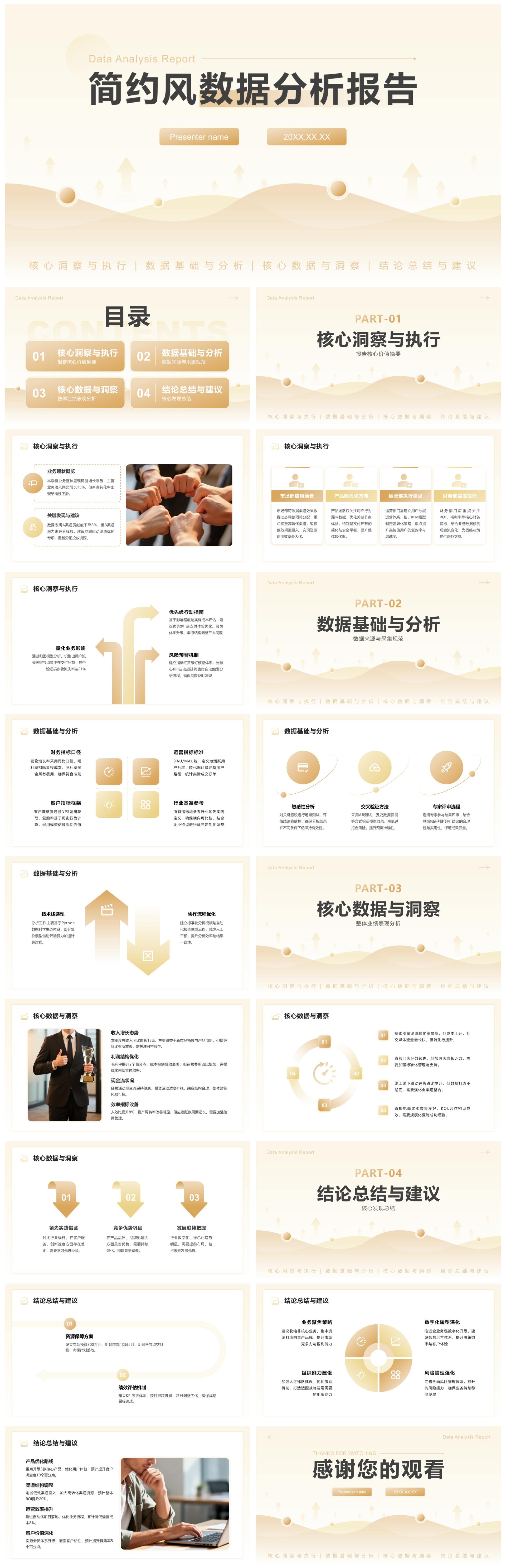 黄色渐变简约风数据分析报告通用PPT模板