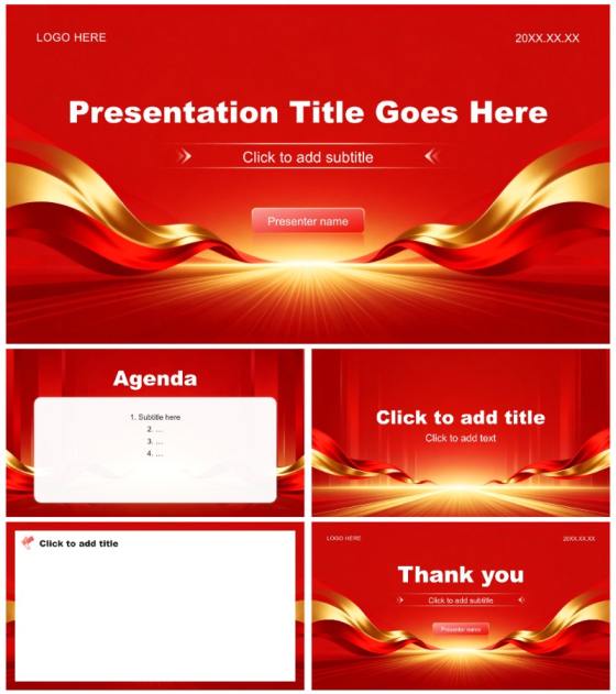 红色党政风政府两会工作报告解读分析PPT主题模板