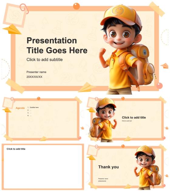 橙色3D卡通学前教育教学PPT主题
