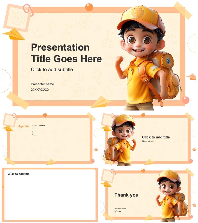 橙色3D卡通学前教育教学PPT主题