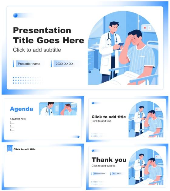 蓝色渐变插画风医院疾病科普活动策划PPT主题模板