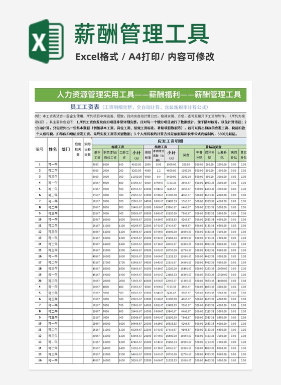 薪酬管理工具excel模板
