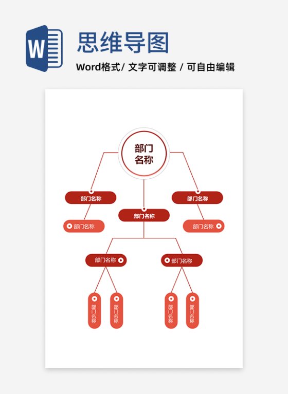 组织架构 - 红色层级部门架构 Word 模板