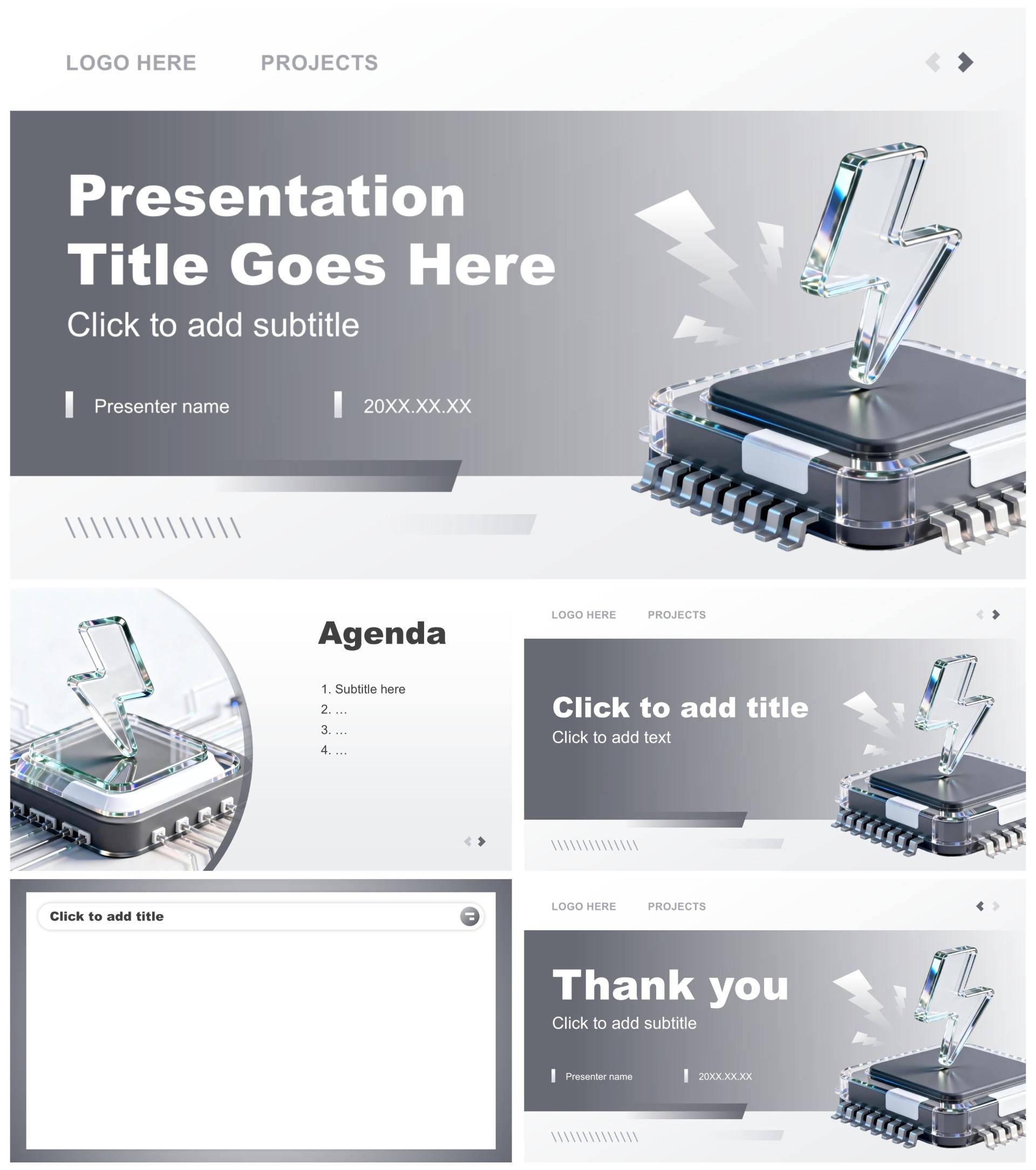 灰色3D商务风创新创业大赛项目汇报PPT主题模板