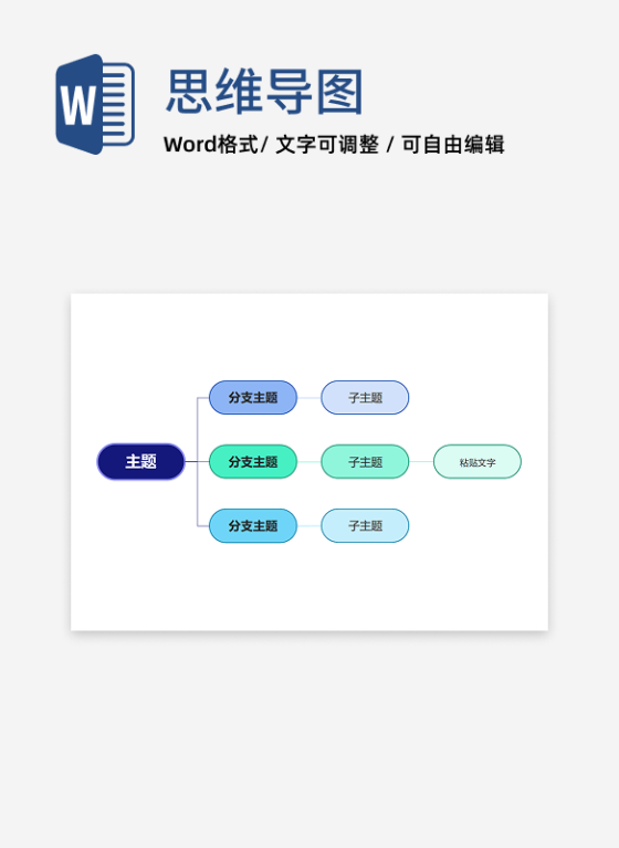 思维导图 - 蓝紫渐变层级关联思维导图word模板