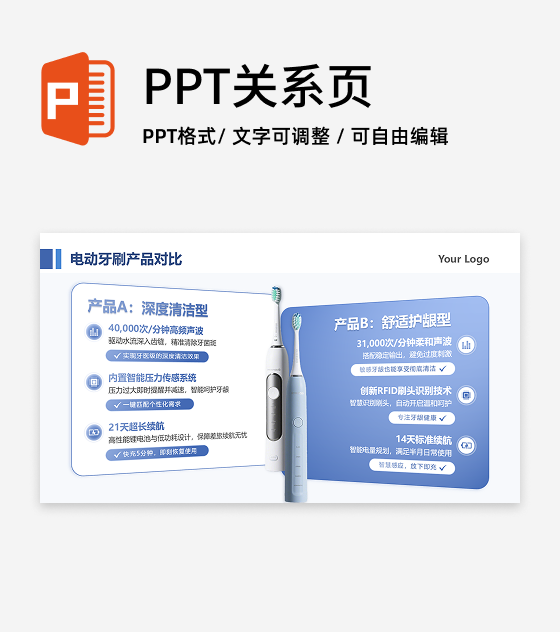 蓝色简约渐变家电电动牙刷产品对比研究报告PPT单页