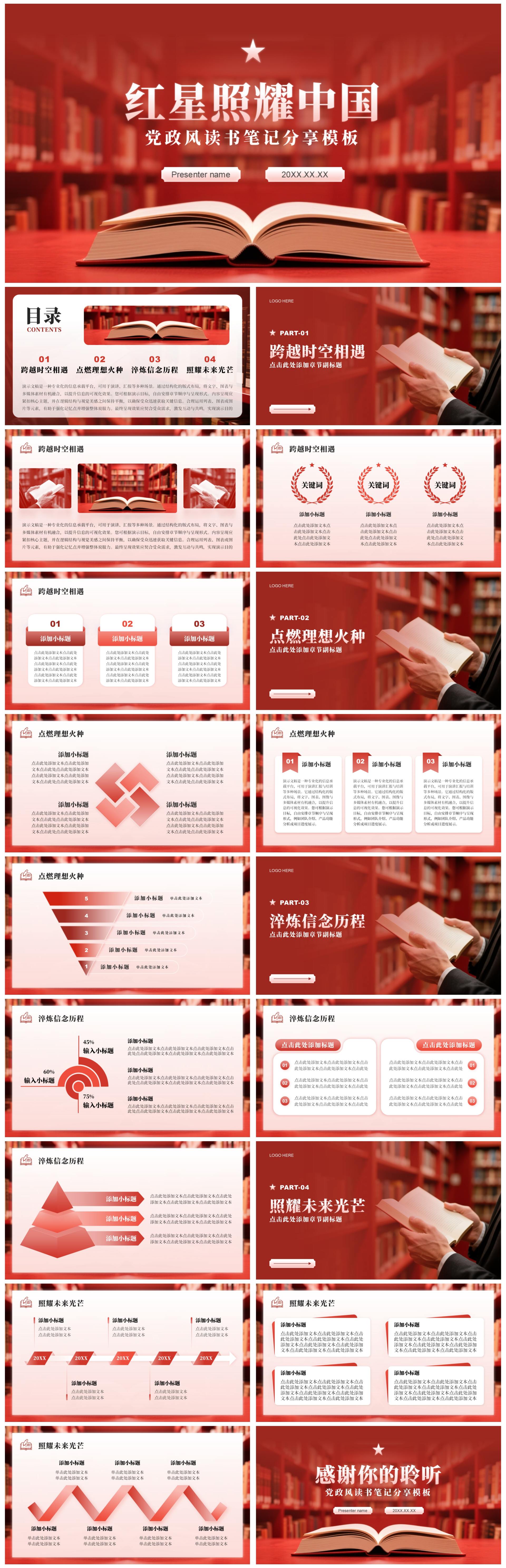 红色实景红星照耀中国读书笔记分享汇报PPT模板
