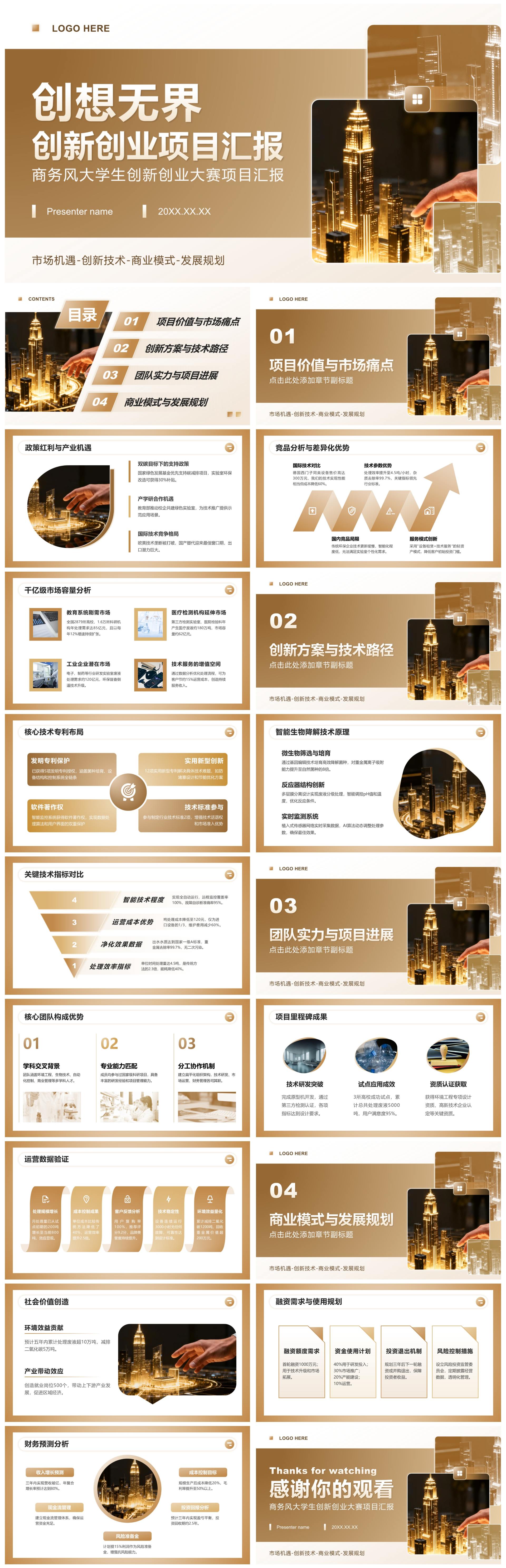 棕色商务风大学生创新创业大赛项目汇报PPT模板