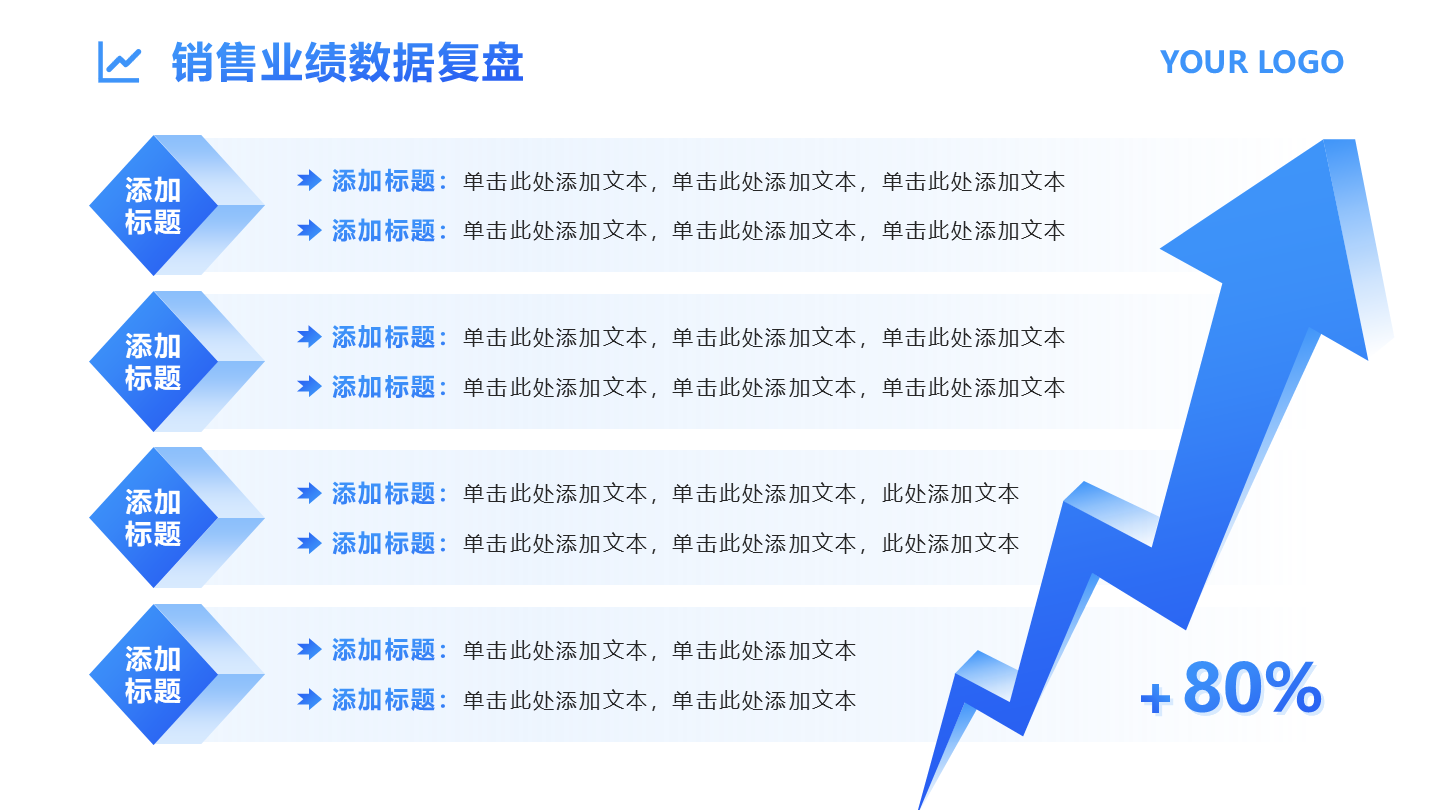 蓝色简约箭头数据复盘PPT单页