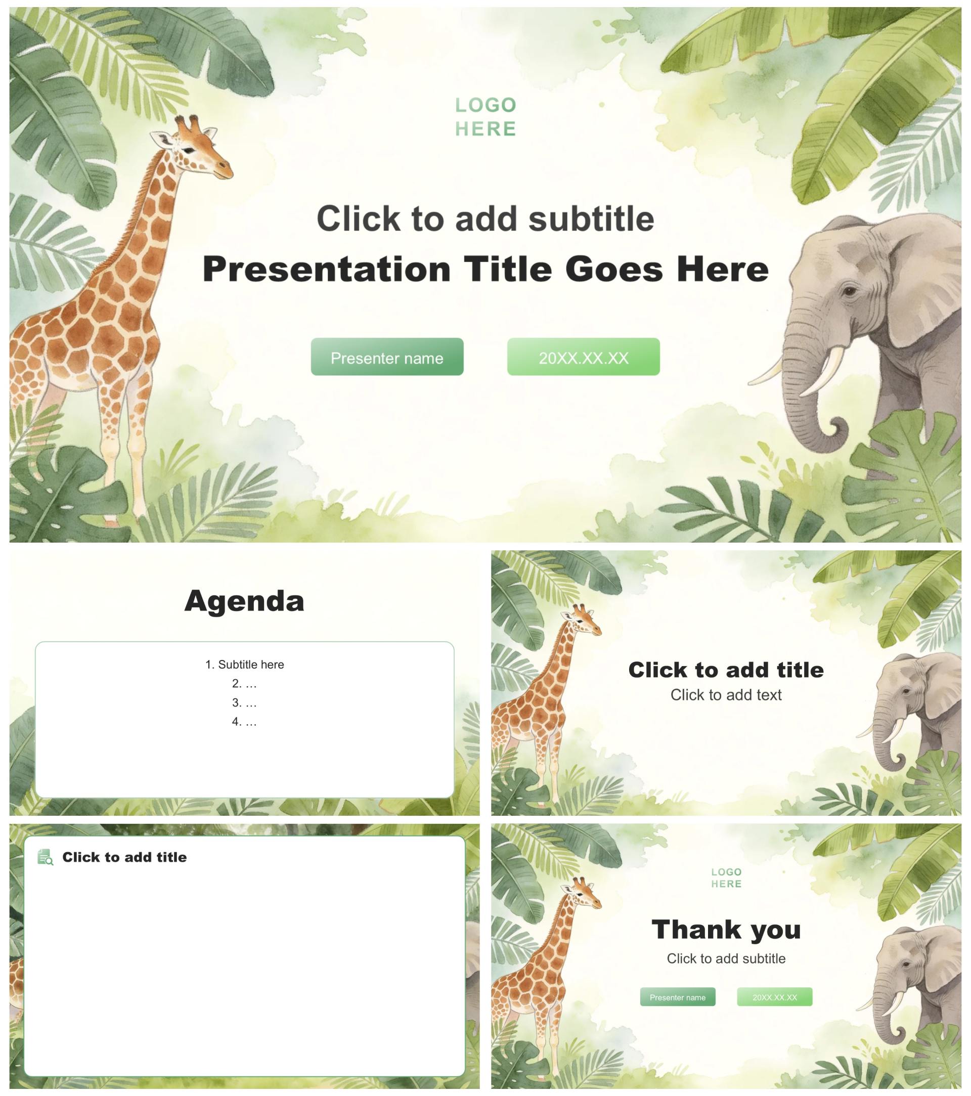 绿色森林插画风英语竞赛答辩汇报PPT主题模板