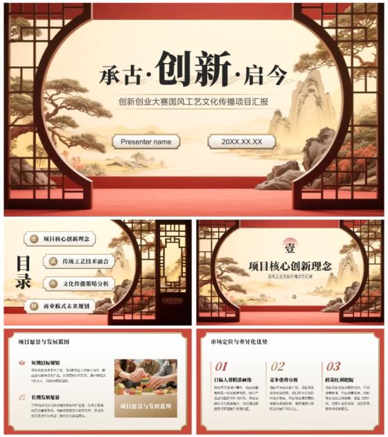 红色中国风大学生创新创业大赛项目汇报PPT模板