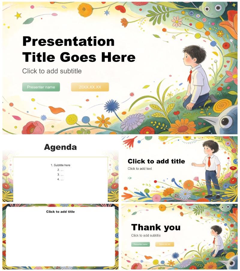 黄绿插画风自闭症早期识别与预防PPT主题模板