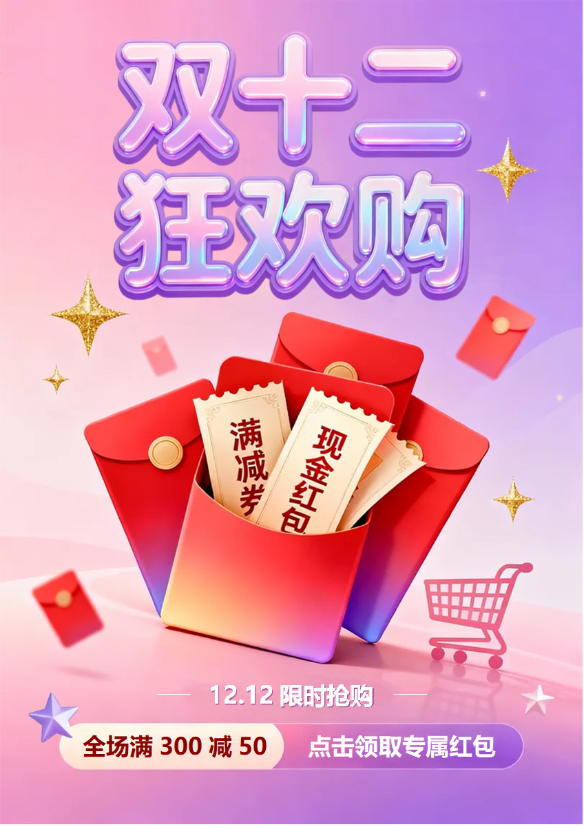 紫色渐变膨胀风电商促销双十二海报