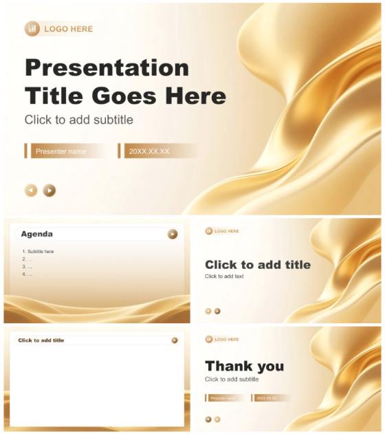金色流体商务风年终总结工作汇报PPT主题模板
