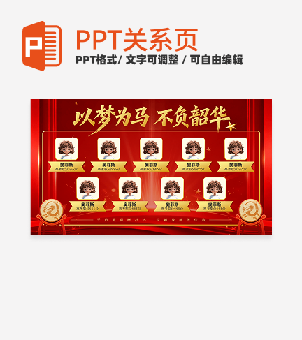 红金色中国风以梦为马不负韶华高考喜报PPT单页