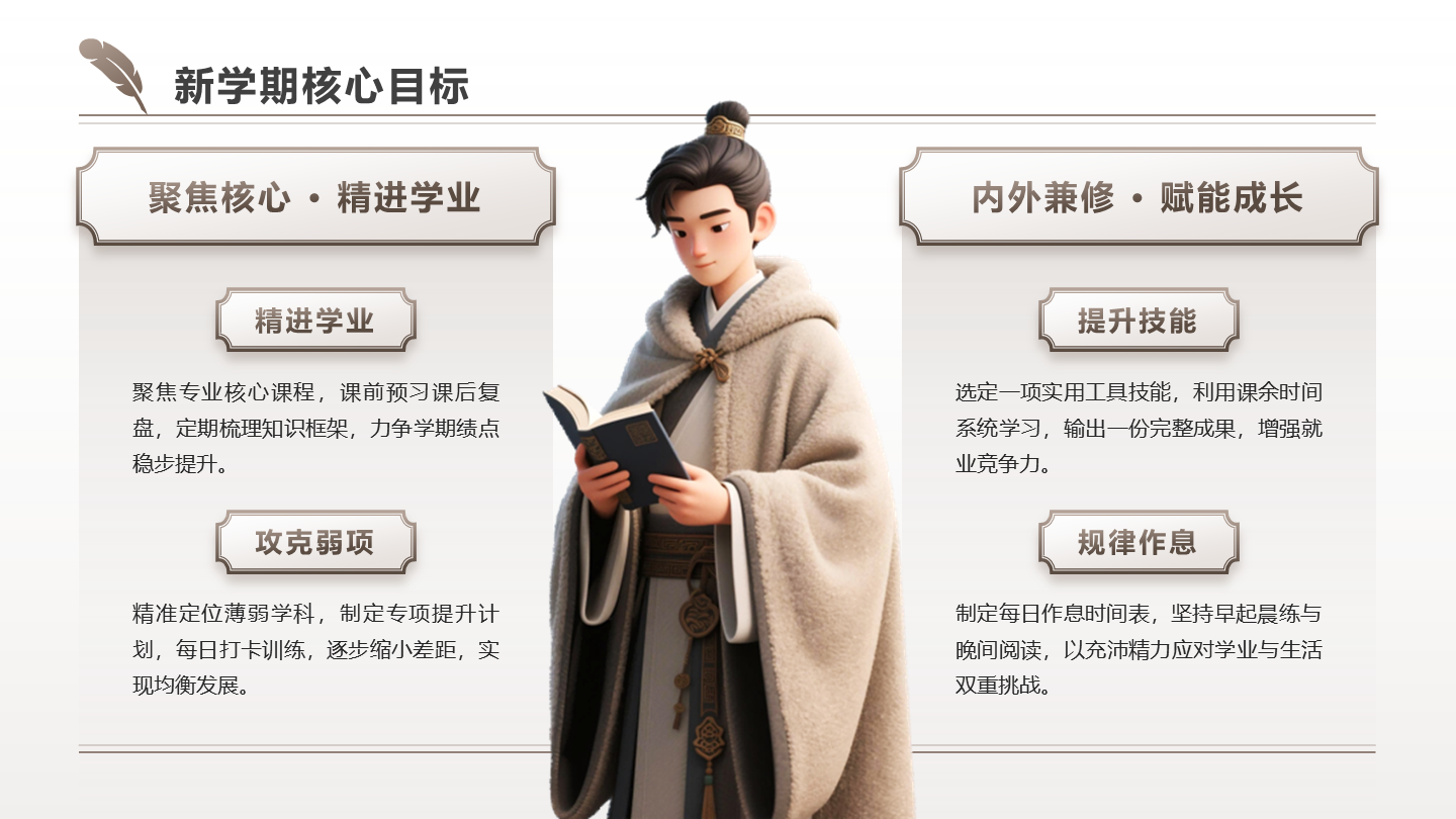 棕色中国风开学季新学期计划目标PPT单页
