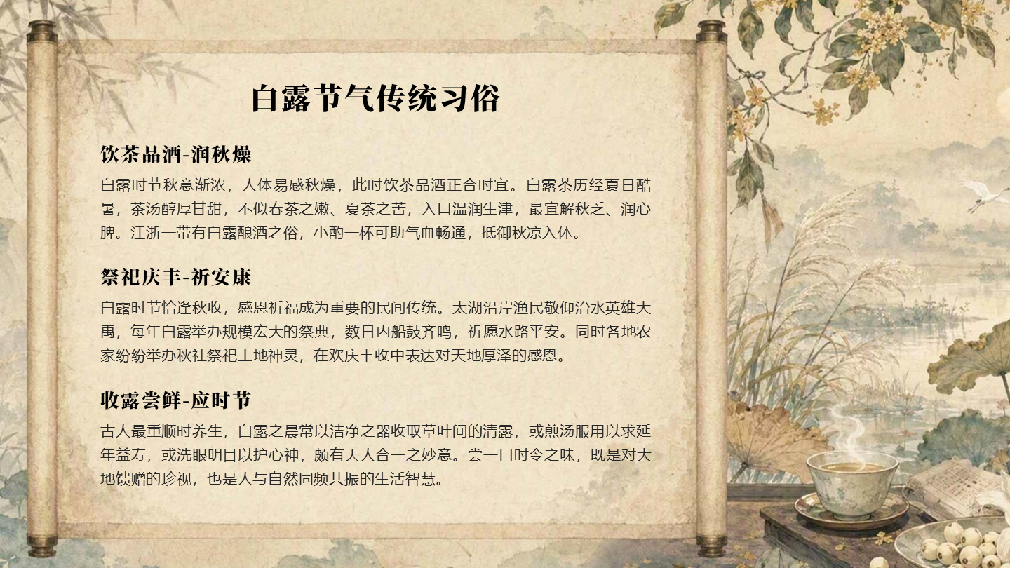 棕色国风白露节气传统习俗科普讲座PPT单页