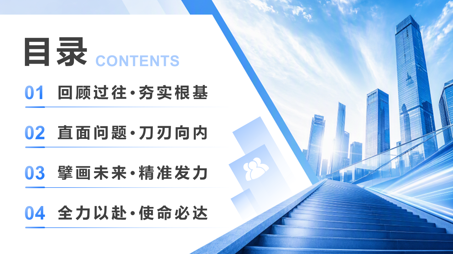 蓝色商务风述职竞聘通用目录页PPT单页