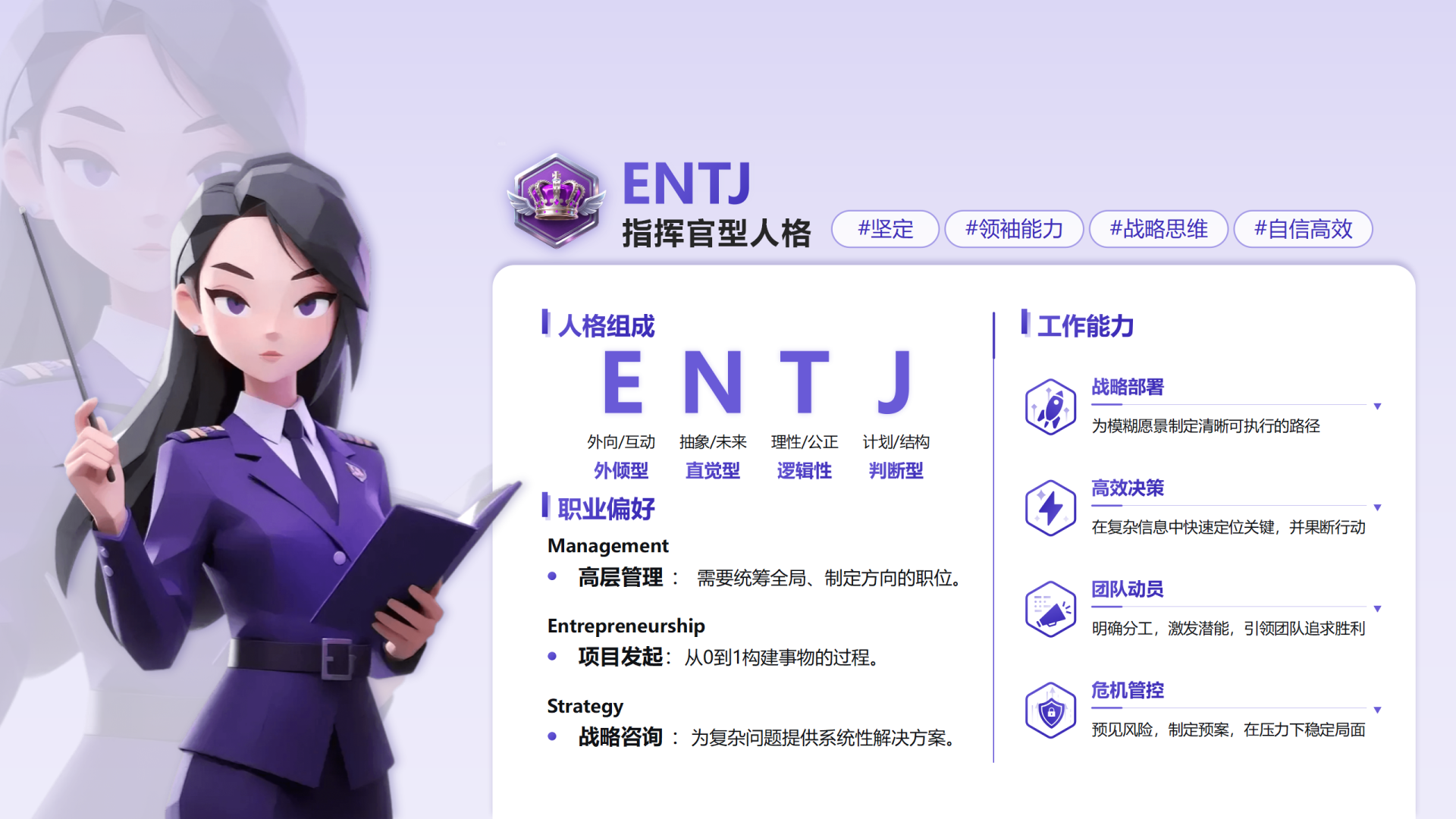 紫色简约创意MBTI自我介绍PPT单页