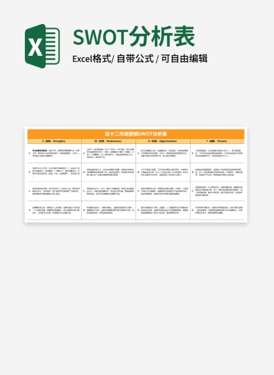 橙色双十二市场营销SWOT分析表