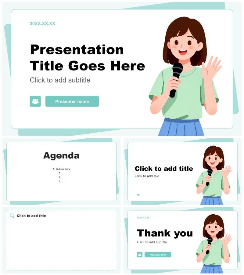 绿色清新插画风大学生社团纳新面试PPT主题模板