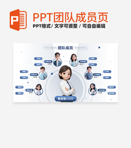 团队成员-蓝色渐变风团队成员PPT单页