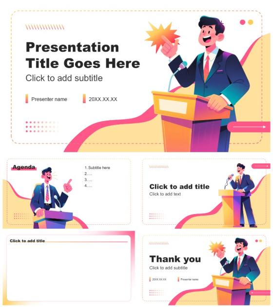 彩色插画风大学生班长竞选演讲述职汇报PPT主题模板