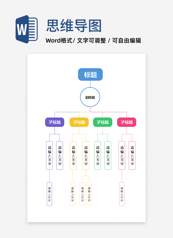 思维导图-彩色边框型网状思维导图word模板