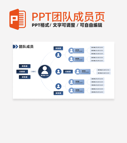 团队成员-蓝色极简团队成员PPT单页