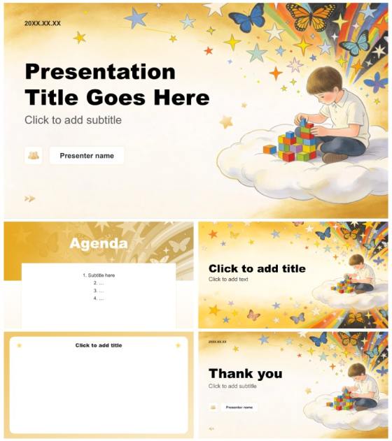 黄色插画风世界自闭症日科普宣教PPT主题模板