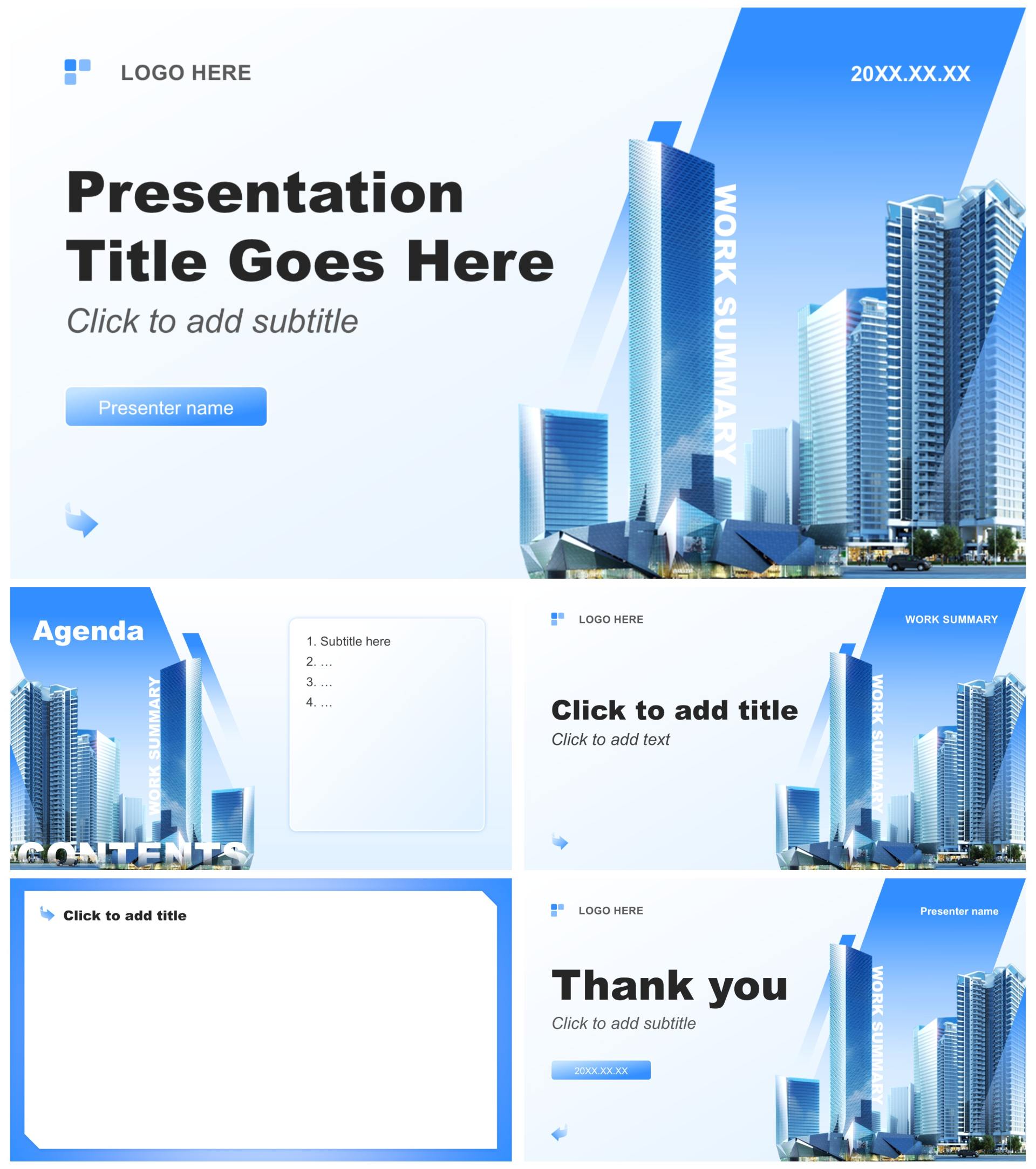 蓝色商务风个人工作总结述职汇报PPT主题模板