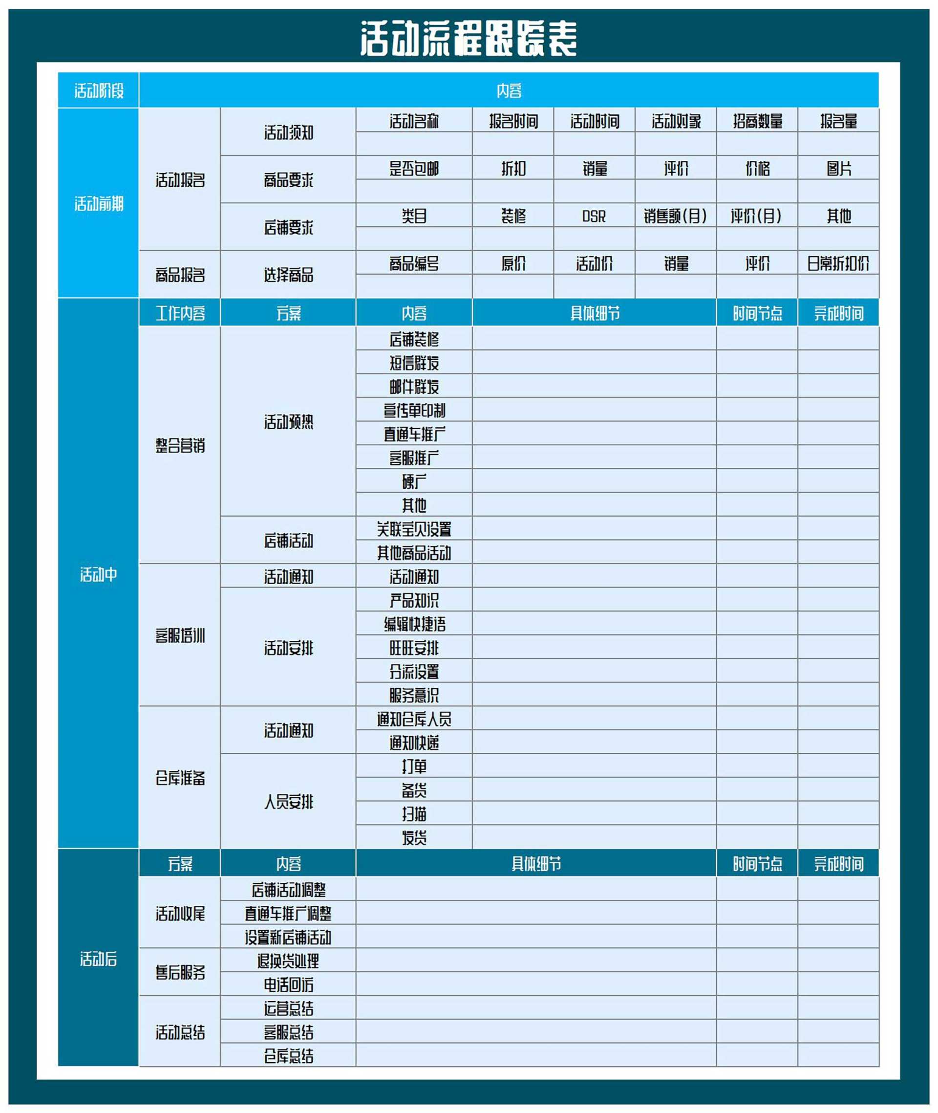 活动流程跟踪跟进表Excel模板