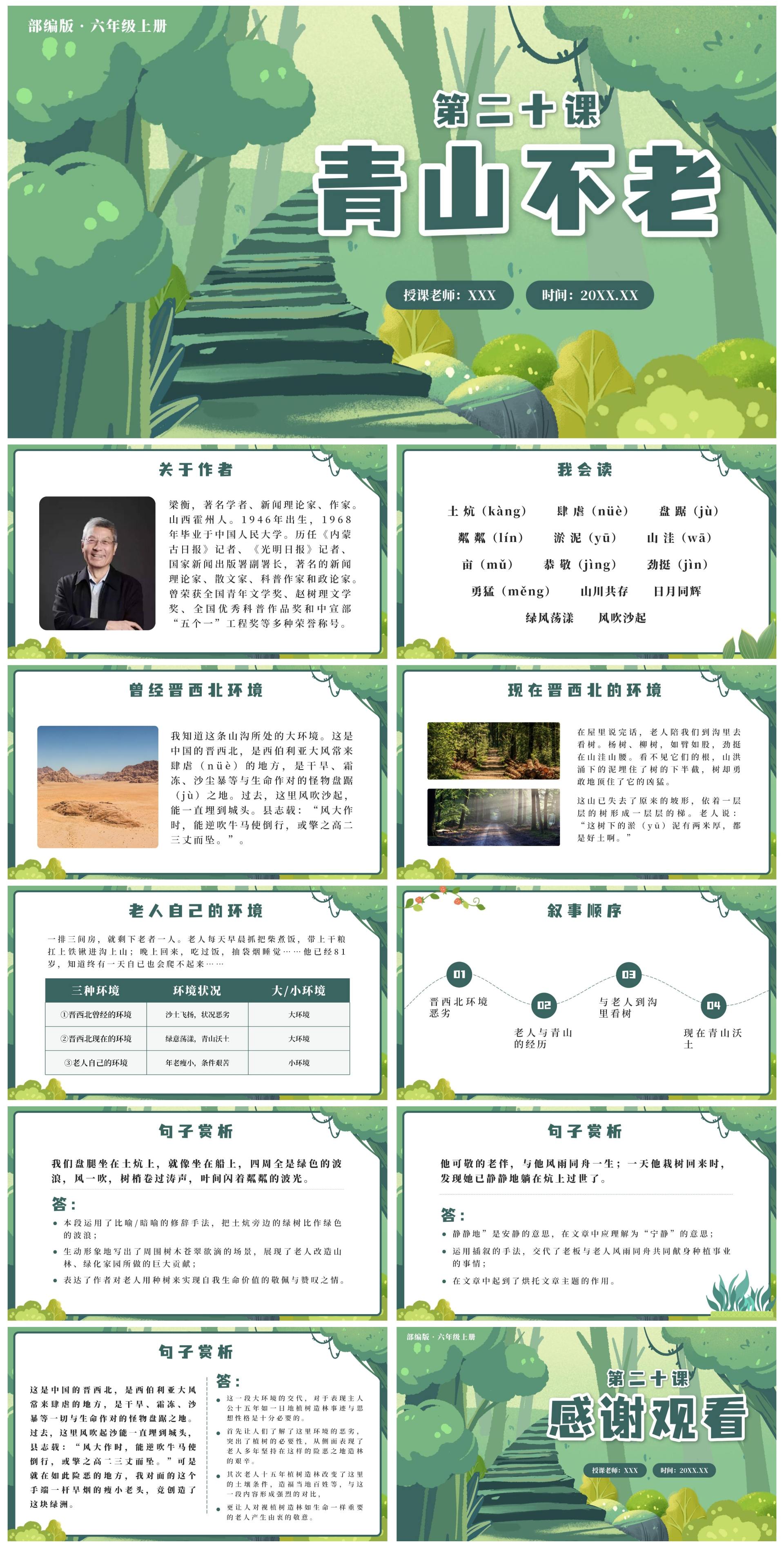 部编版语文六年级上册第二十课青山不老PPT模板