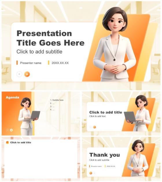 橙黄色商务风年终工作总结成果汇报PPT主题模板