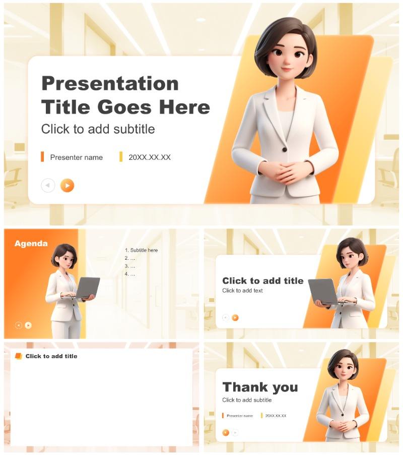 橙黄色商务风年终工作总结成果汇报PPT主题模板