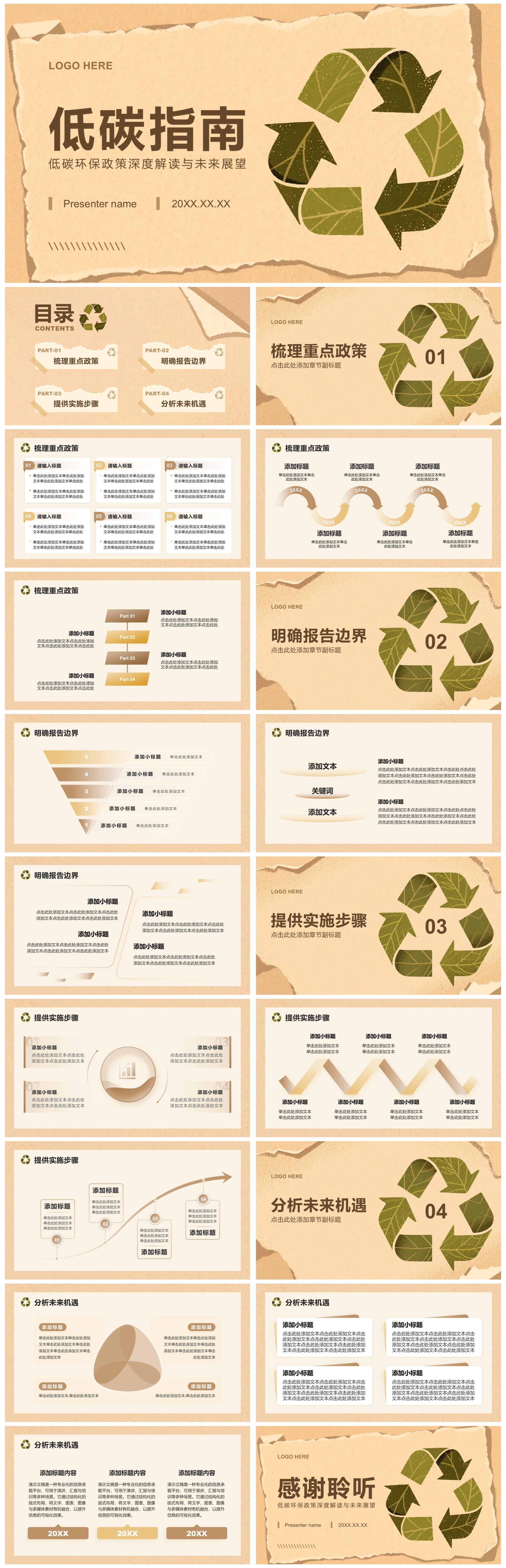 棕色复古风低碳环保政策深度解读汇报PPT模板