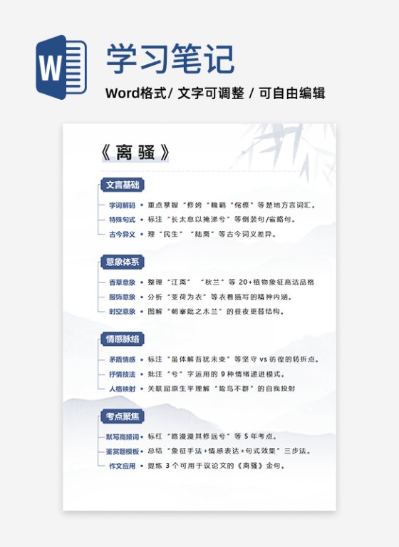 学习笔记-《离骚》中国风简约word模板