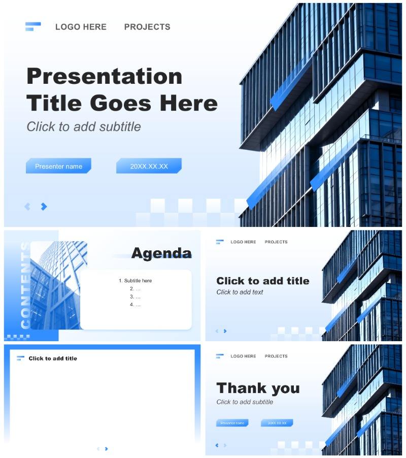 蓝色渐变商务风项目阶段汇报工作总结PPT主题模板