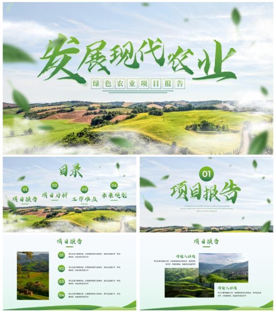 高级大气绿色自然乡村复兴农业工作报告PPT模板