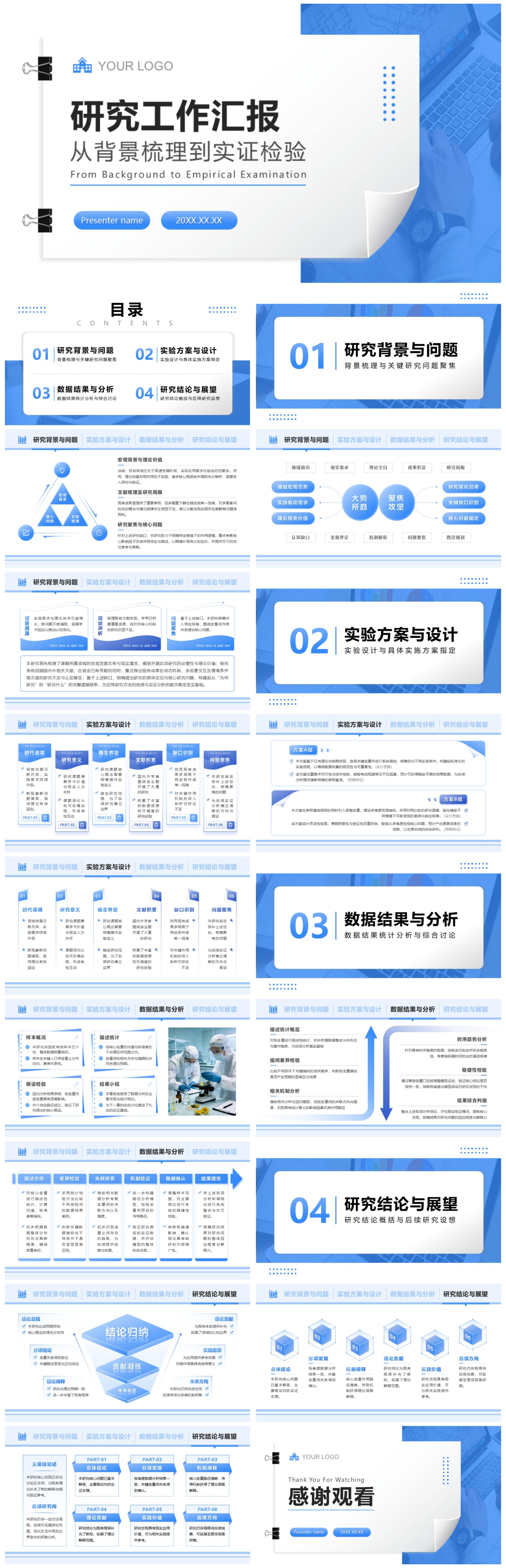 蓝色简约风学术组会汇报PPT模板