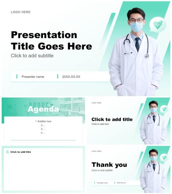 绿色渐变商务风医疗临床工作总结汇报PPT主题模板