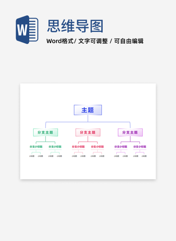 思维导图-蓝紫色几何线性竖版思维导图word模板