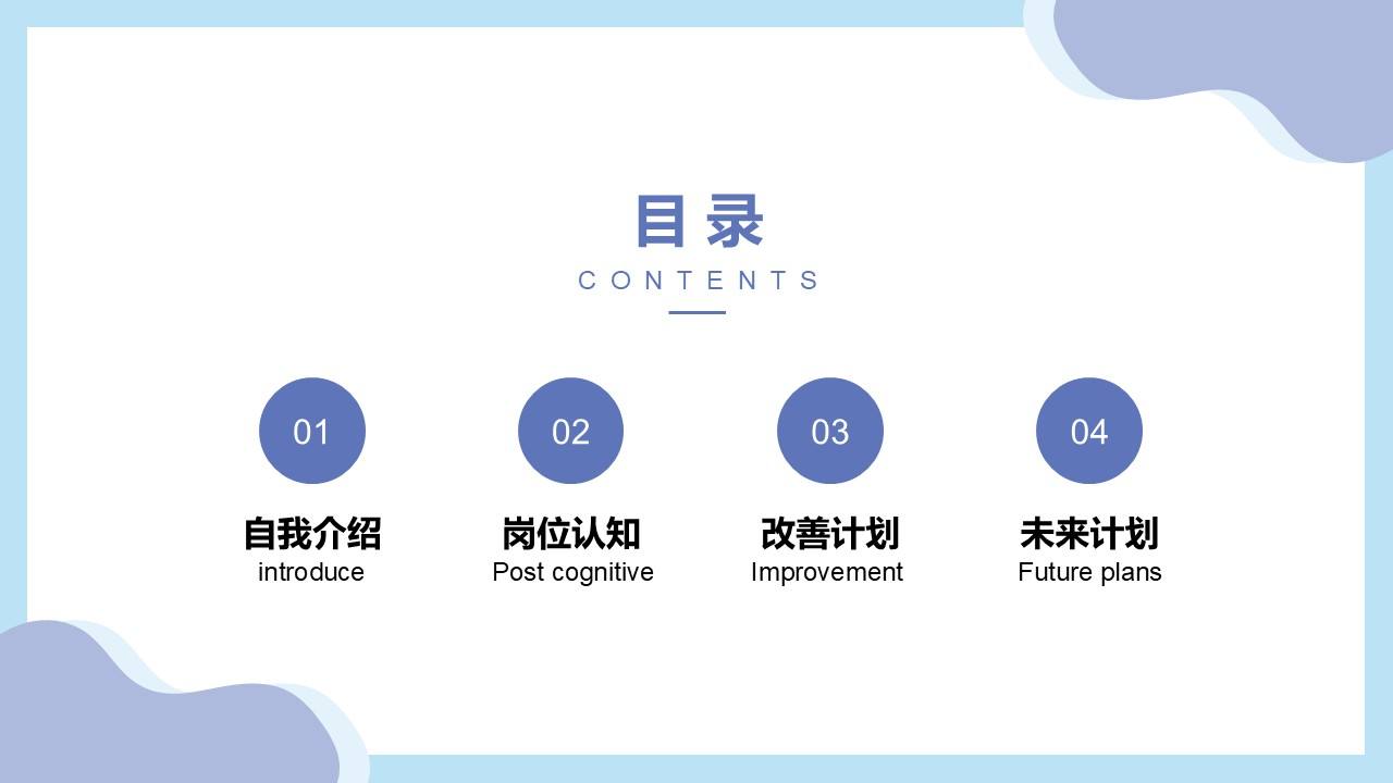 淡雅蓝色商务工作总结目录PPT模板