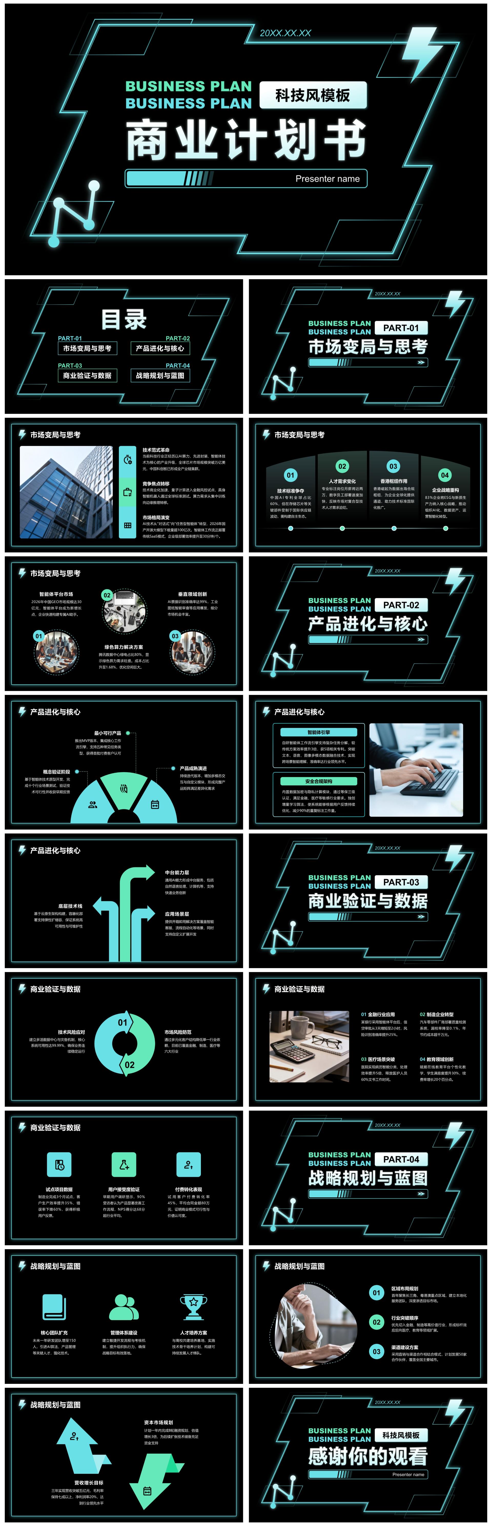 黑色科技风商业计划书路演介绍PPT模板