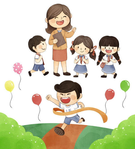 手绘水彩教育场景插画素材
