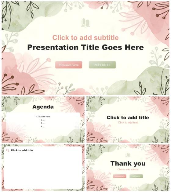 粉绿小清新风校园社团纳新介绍通用PPT主题模板