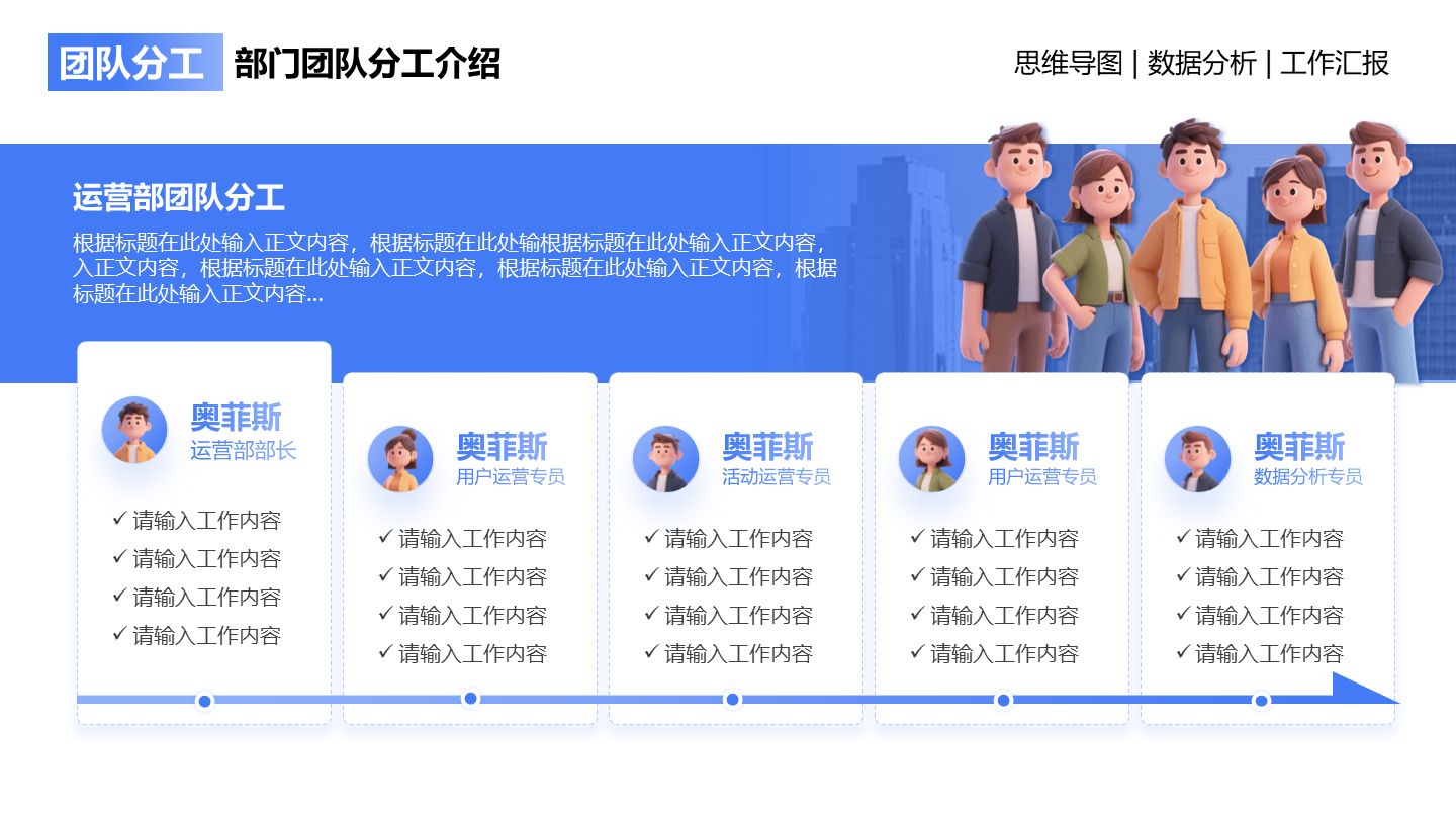 团队分工-蓝色简约风项目汇报关系页PPT单页