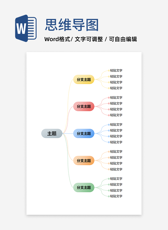 思维导图 - 多彩放射式思维导图word模板